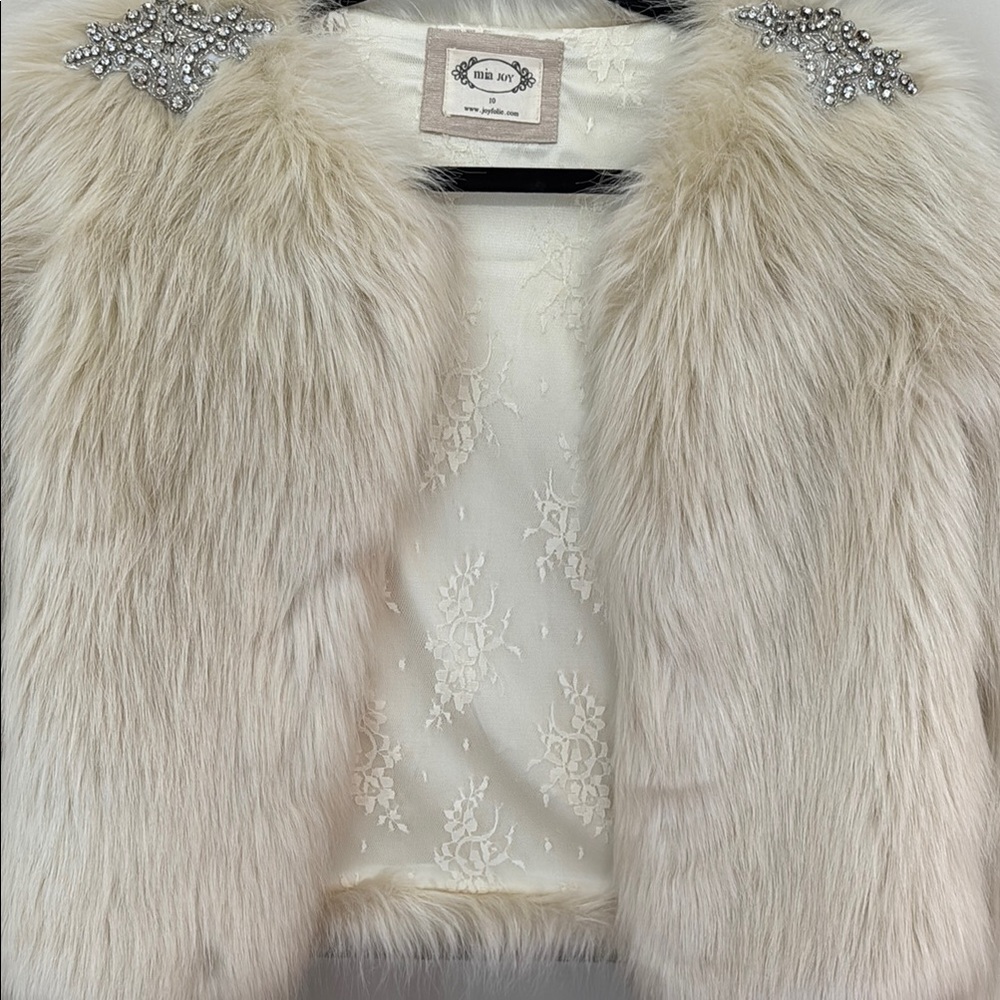 Joyfolie Faux Fur Jacket with Embellished Shoulders - Picture 7 of 12